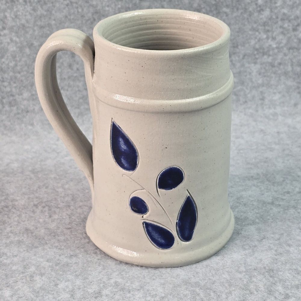 Williamsburg Pottery Hand Thrown Salt Glaze Mug Cup Stein 5in Cobalt Tankard